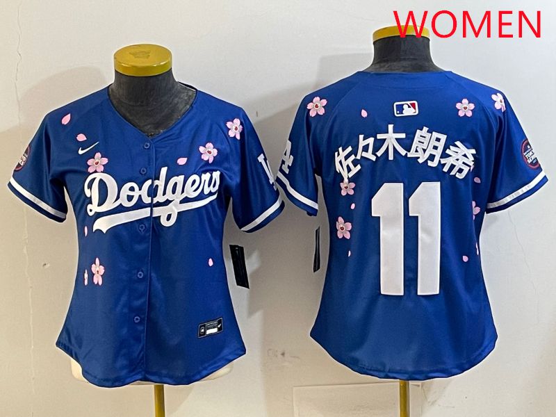 Women Los Angeles Dodgers 11 R.Sasaki Blue Sakura Edition 2025 Nike MLB Jersey style 1